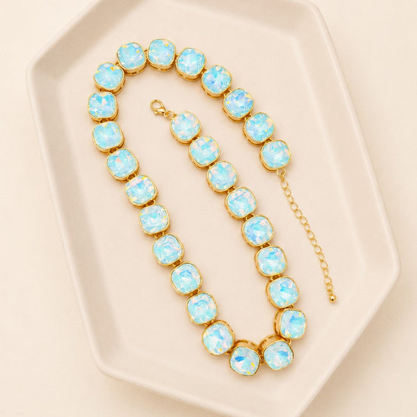 Opalescent Cushion-Cut Crystal Statement Necklace | 40NK9743