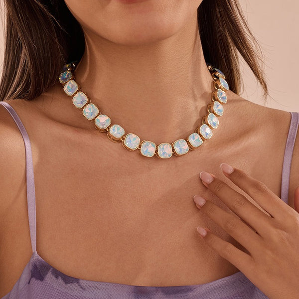Opalescent Cushion-Cut Crystal Statement Necklace | 40NK9743