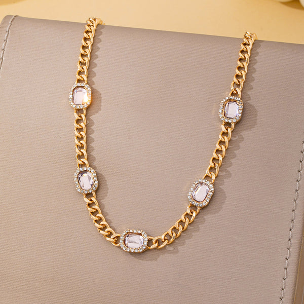 Soft Pink Crystal Station Statement Necklace | 80N93382