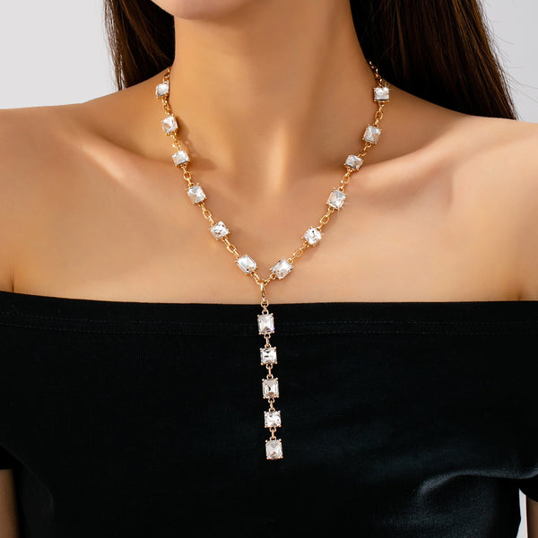 Emerald-Cut Crystal Y-Drop Lariat Necklace | 80N93390
