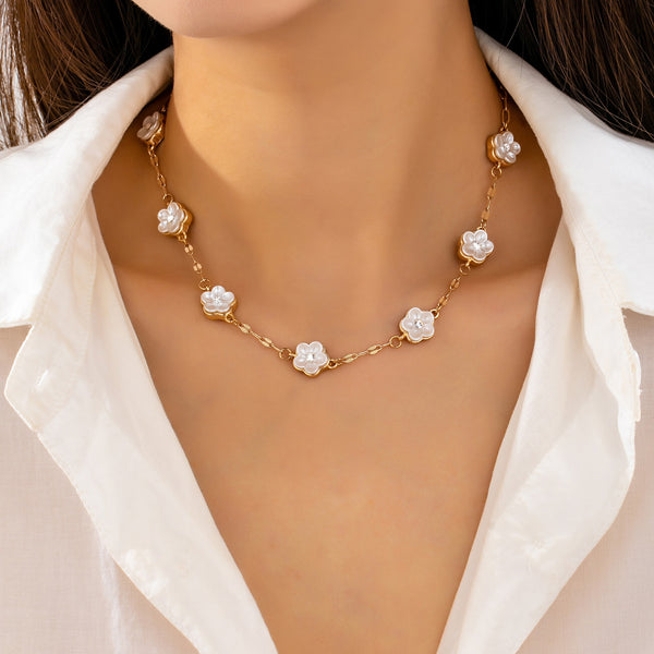 Mother-of-Pearl Floral Station Necklace | 80N93396