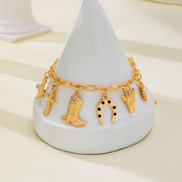 Western-Inspired Boot Cross Horse Charm Bracelet | 80B1853