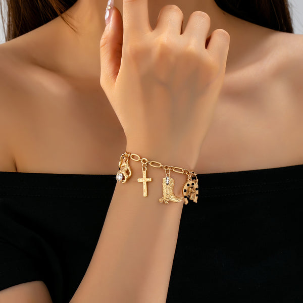 Western-Inspired Boot Cross Horse Charm Bracelet | 80B1853