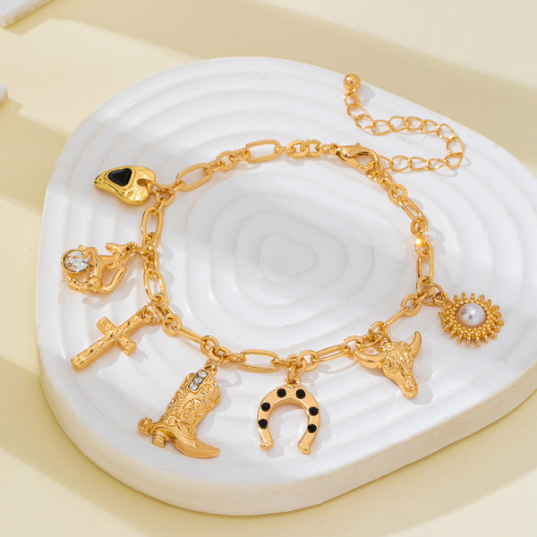 Western-Inspired Boot Cross Horse Charm Bracelet | 80B1853