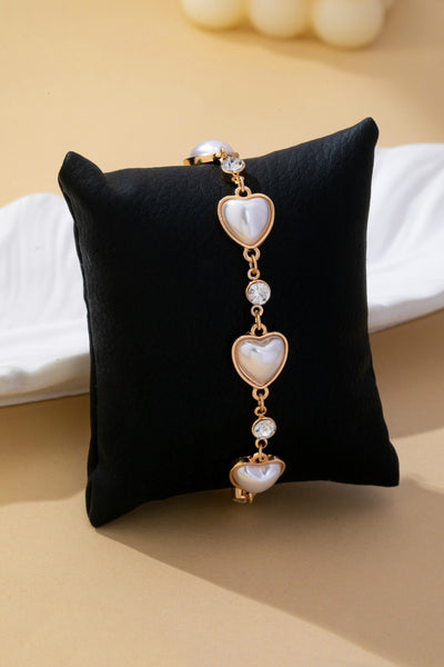 Heart Pearl & Crystal Station Bracelet | 80B1850