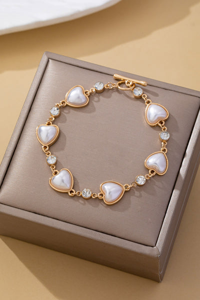 Heart Pearl & Crystal Station Bracelet | 80B1850