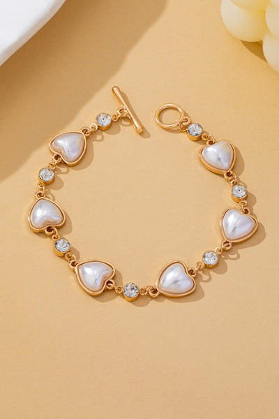 Heart Pearl & Crystal Station Bracelet | 80B1850