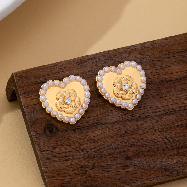 Vintage-Inspired Rose & Pearl Heart Earrings | 80E62528