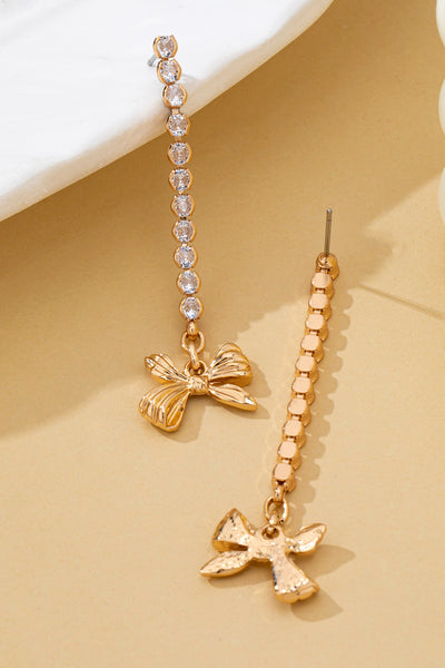 Crystal Pavé Linear Drop Earrings with Ribbon Bow | 80E62555