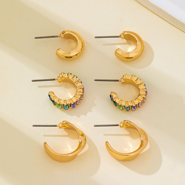 Multi Colored Baguette Twisted Hoop Trio Earring | 80E62566