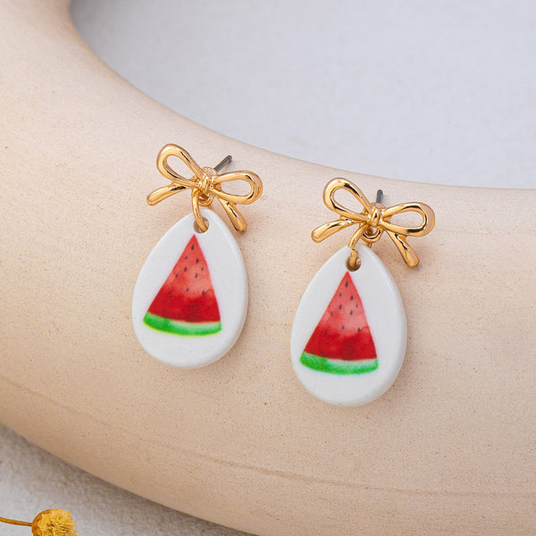 Gold Bow Drop Enamel Charm Statement Earrings | 80E62585