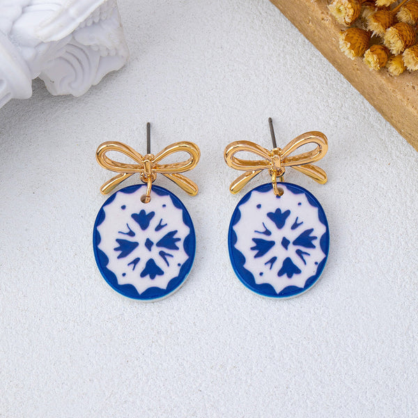 Gold Bow Drop Enamel Charm Statement Earrings | 80E62585