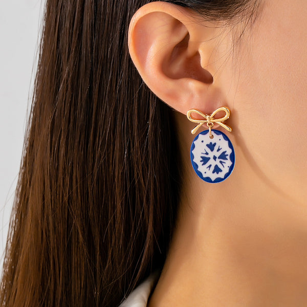 Gold Bow Drop Enamel Charm Statement Earrings | 80E62585