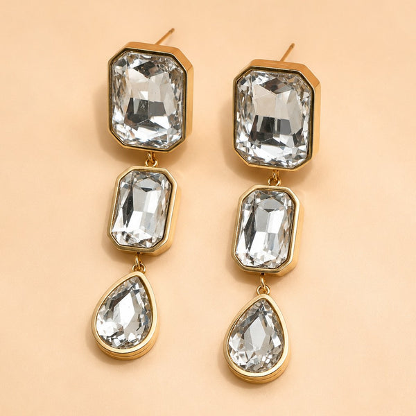 STAINLESS STEEL RHINESTONE DROP EARRINGS | 40E525
