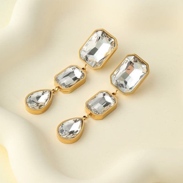 STAINLESS STEEL RHINESTONE DROP EARRINGS | 40E525