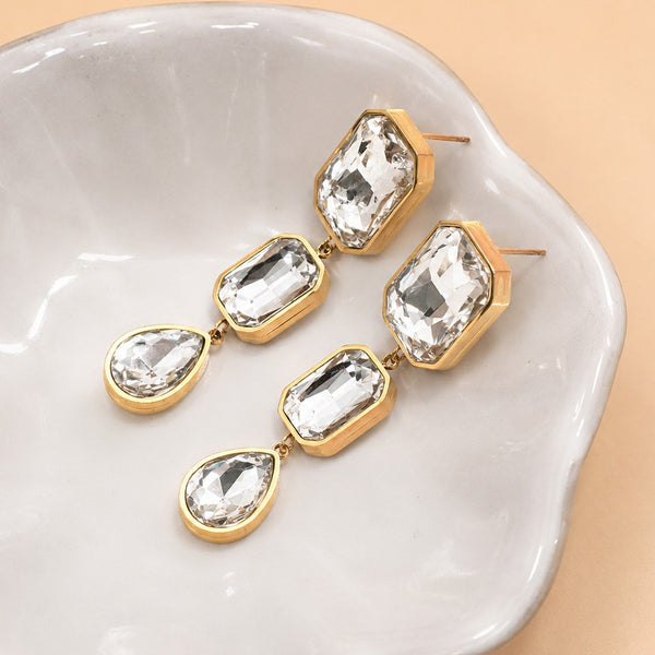 STAINLESS STEEL RHINESTONE DROP EARRINGS | 40E525