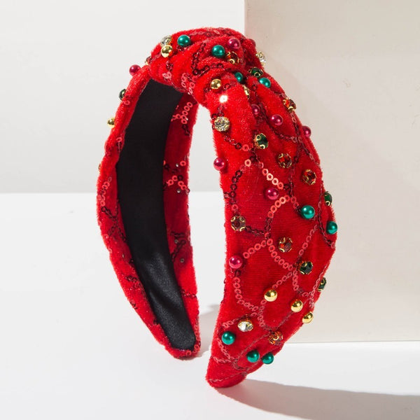 CHRISTMAS JINGLE BELL SEED BEAD HAIR BAND HEADBAND | 40HB206