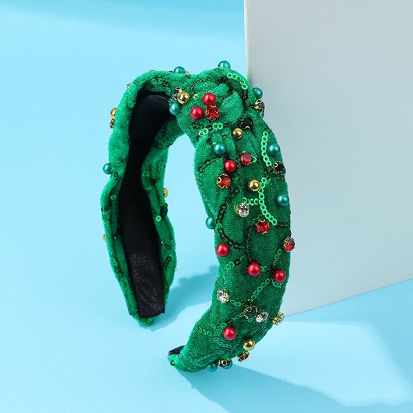 CHRISTMAS JINGLE BELL SEED BEAD HAIR BAND HEADBAND | 40HB206