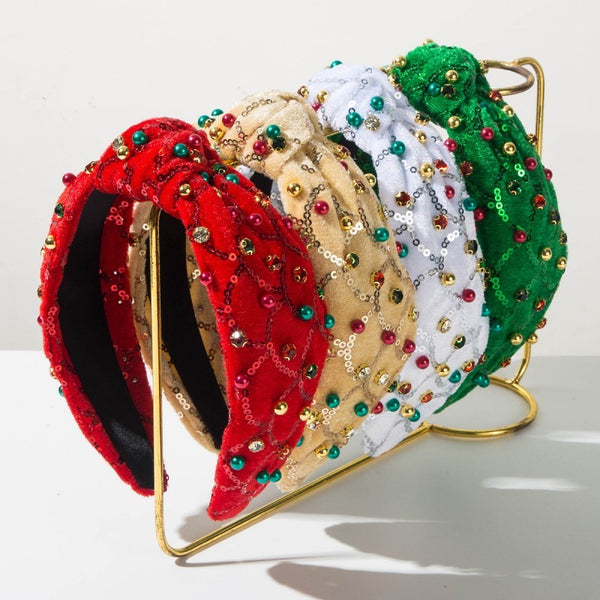 CHRISTMAS JINGLE BELL SEED BEAD HAIR BAND HEADBAND | 40HB206