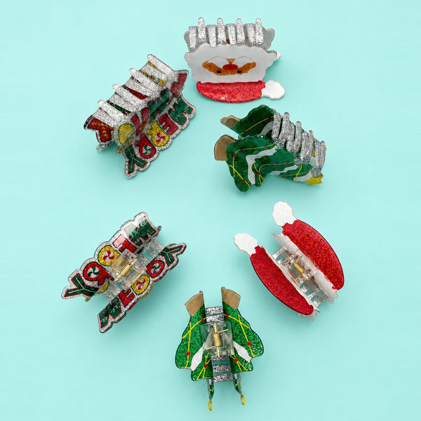 Holiday & Christmas Tree Santa Hair Claw Clips | 40H1142