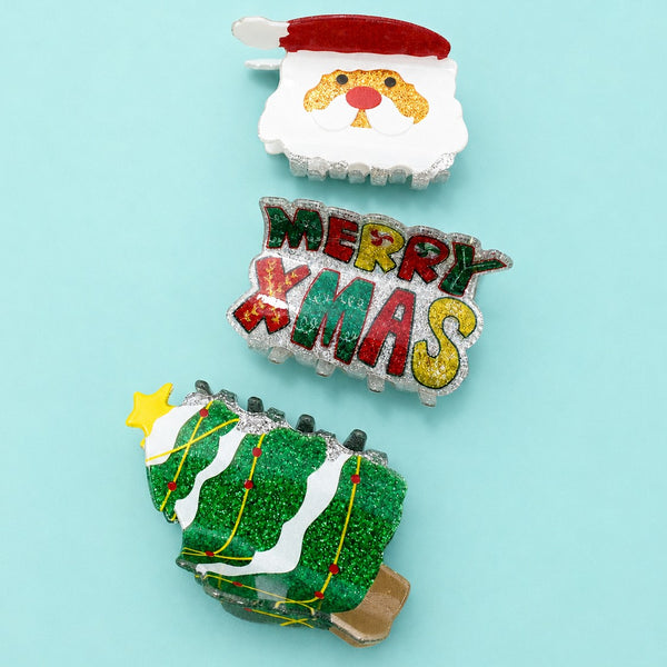 Holiday & Christmas Tree Santa Hair Claw Clips | 40H1142