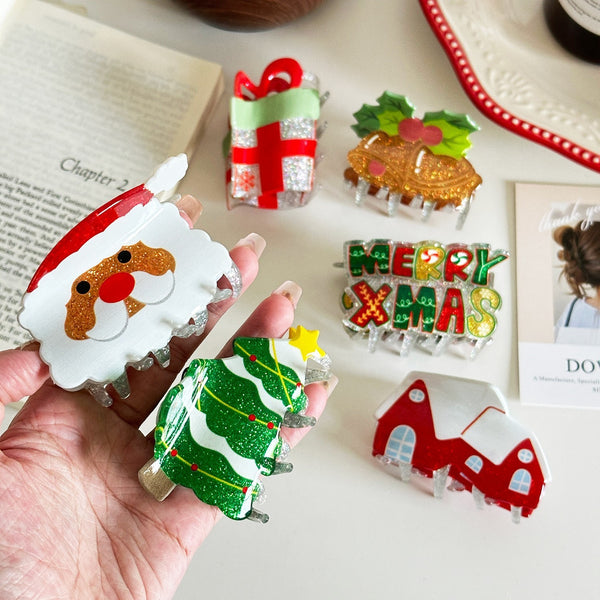 Holiday & Christmas Tree Santa Hair Claw Clips | 40H1142