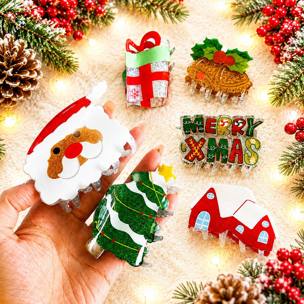 Holiday & Christmas Tree Santa Hair Claw Clips | 40H1142