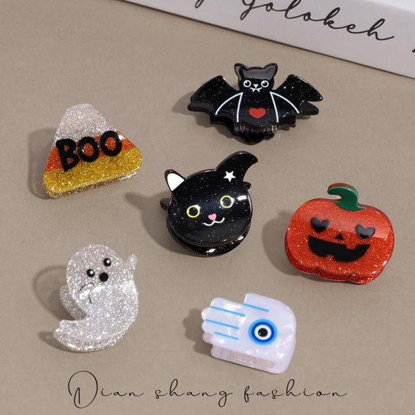 HALLOWEEN PUMPKIN GHOST SET OF 4 HAIR CLAW CLIPS |40H1143