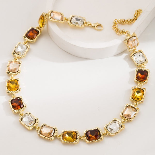 Emerald-Cut Earth Tone Crystal Collar Necklace | 40NK9748