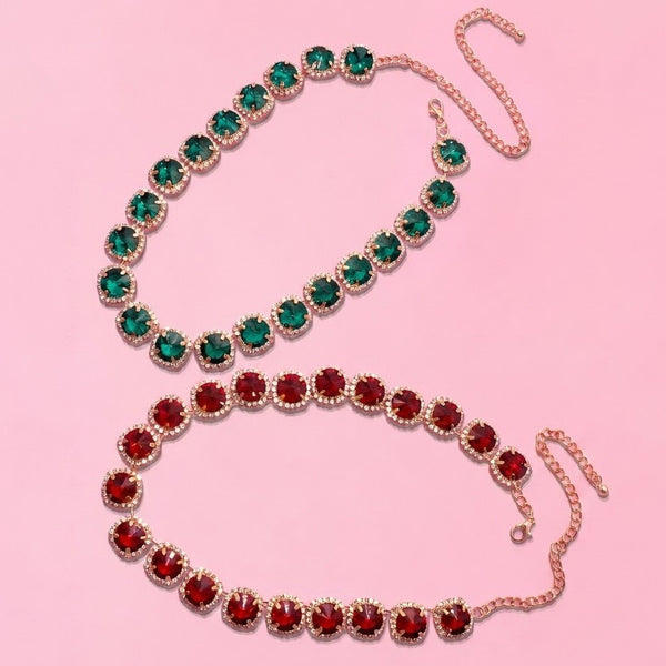 Multicolored Rhinestone Station Statement Necklace| 40NK9747