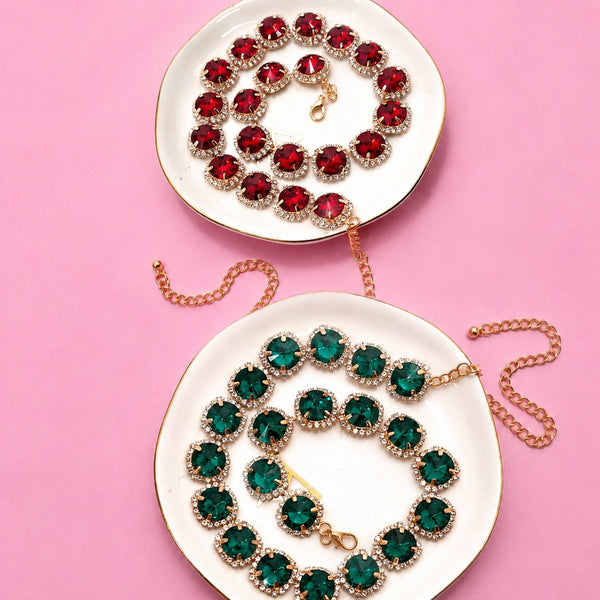 Multicolored Rhinestone Station Statement Necklace| 40NK9747