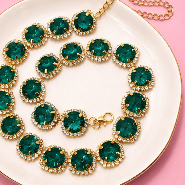 Multicolored Rhinestone Station Statement Necklace| 40NK9747