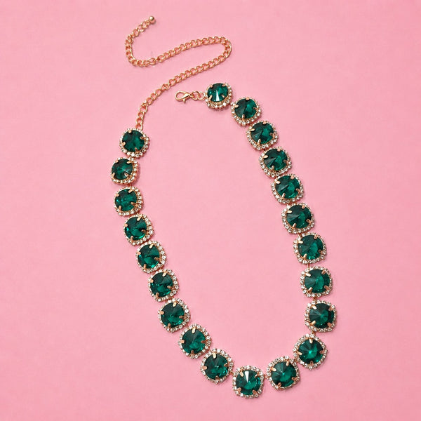 Multicolored Rhinestone Station Statement Necklace| 40NK9747