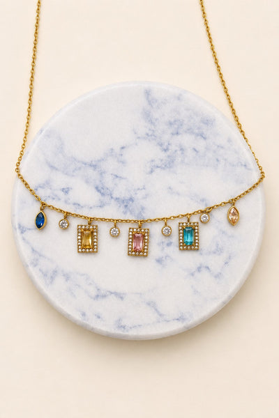 18K STAINLESS STEEL TARNISH FREE CRYSTAL NECKLACE | 40NK9749