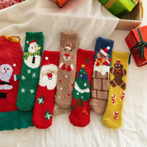 Cozy Holiday Christmas Character Fuzzy Crew Socks | 40S02094