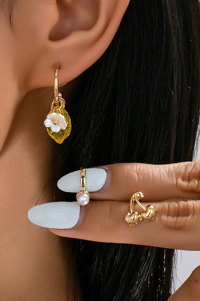 Cherry Studs Pearl Lemon Huggie Hoop Trio Earrings | 80E6267