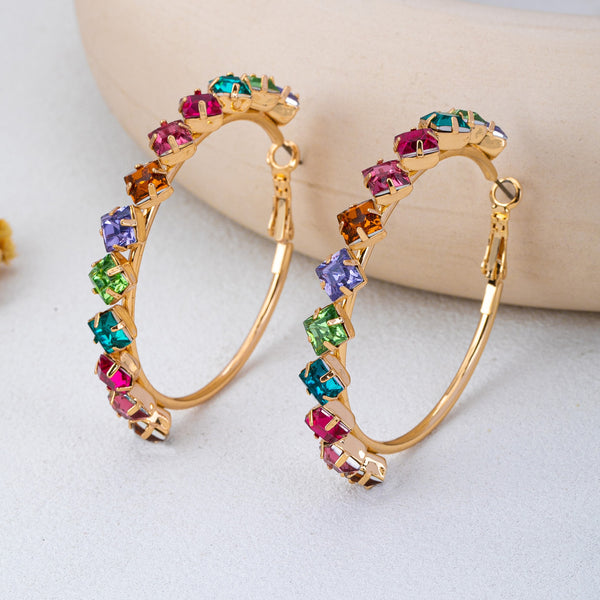 Multi-Color Rainbow Crystal Hoop Earrings | 80E62665