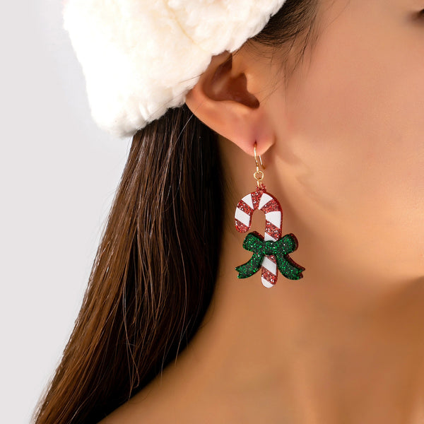 Christmas Glitter Candy Cane Dangle Earrings | 80E62611