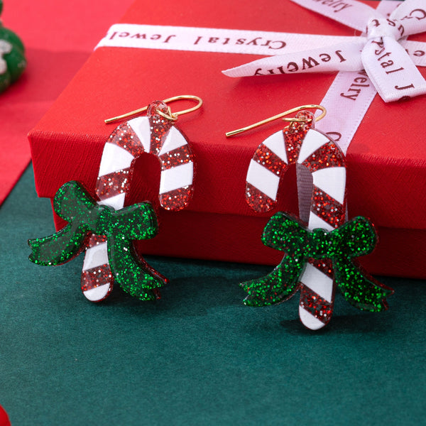 Christmas Glitter Candy Cane Dangle Earrings | 80E62611