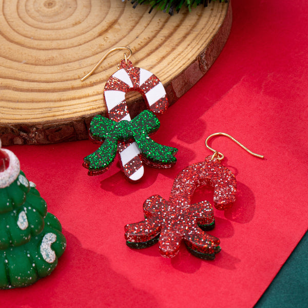 Christmas Glitter Candy Cane Dangle Earrings | 80E62611