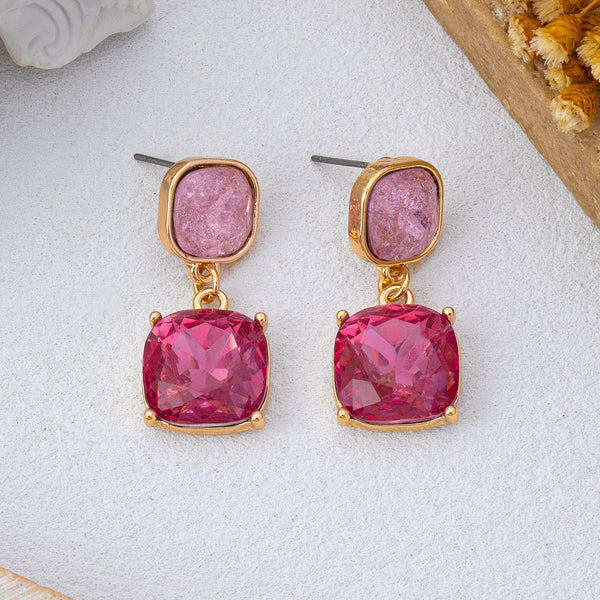 Two-Tier Square Shimmering Glass Dangle Earrings | 80E62633