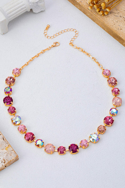 Multi-Tone Pink and Purple Crystal Tennis Necklace| 80N93416