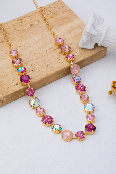 Multi-Tone Pink and Purple Crystal Tennis Necklace| 80N93416