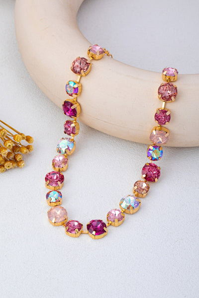 Multi-Tone Pink and Purple Crystal Tennis Necklace| 80N93416