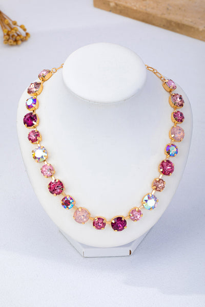 Multi-Tone Pink and Purple Crystal Tennis Necklace| 80N93416