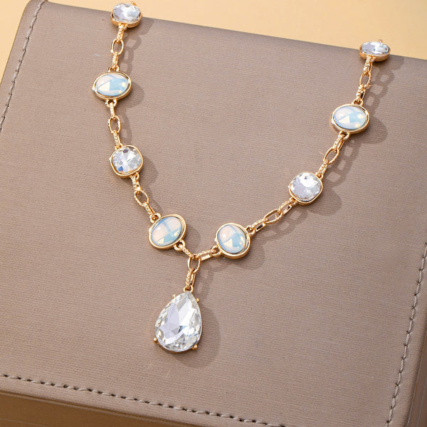 White Opal and Clear Zirconia Drop Necklace | 80N93410