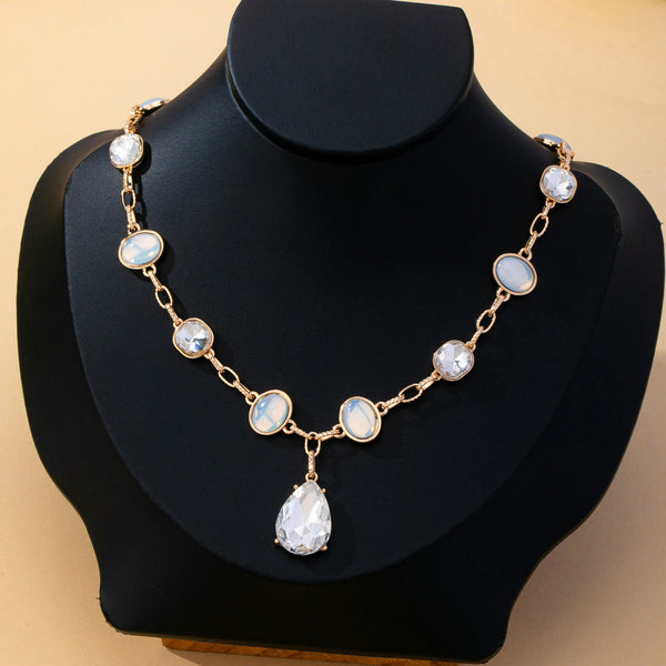 White Opal and Clear Zirconia Drop Necklace | 80N93410