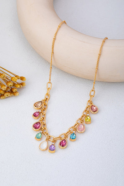 Multicolor Teardrop Crystal Charm Necklace | 80N93407