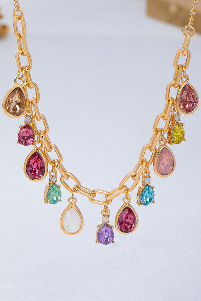 Multicolor Teardrop Crystal Charm Necklace | 80N93407