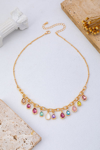 Multicolor Teardrop Crystal Charm Necklace | 80N93407